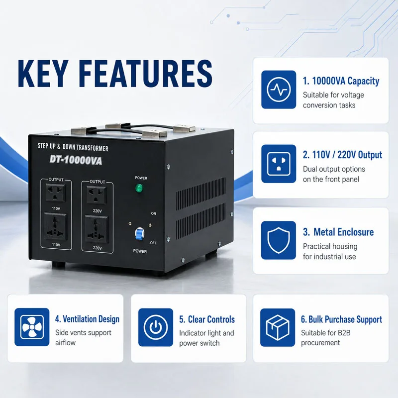 DT-10000VA Step Up Transformer 110V To 220V Lift Design For Global Power Hardware Tool Dealers Bulk Wholesale Resale Business