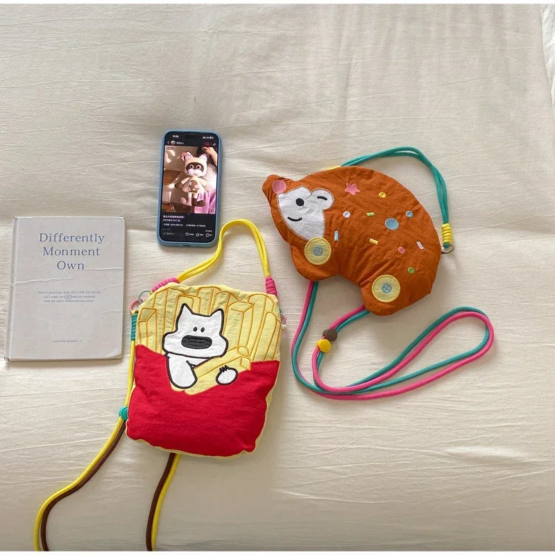 Niedliche Cartoon-Tier-Stickerei Umhängetasche, Bunte Mini-Geldbörse, Leichte Nylon-Kinder-Handytasche, Damen-Schultertasche – Detail 13