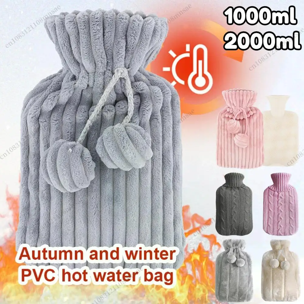 1000-2000ml Warm Water Bag Water-filling Hot Water Bag Cover Female Belly Hand Feet Keeping Warm Hand Warmer Hot Water Bottle Fo