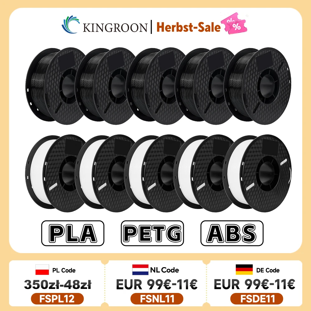 KINGROON 10KG PLA/ABS/PETG filamento 1,75mm negro blanco gris, venta al por mayor 10 rollos de plástico PLA ABS PETG… — oferta en AliExpress