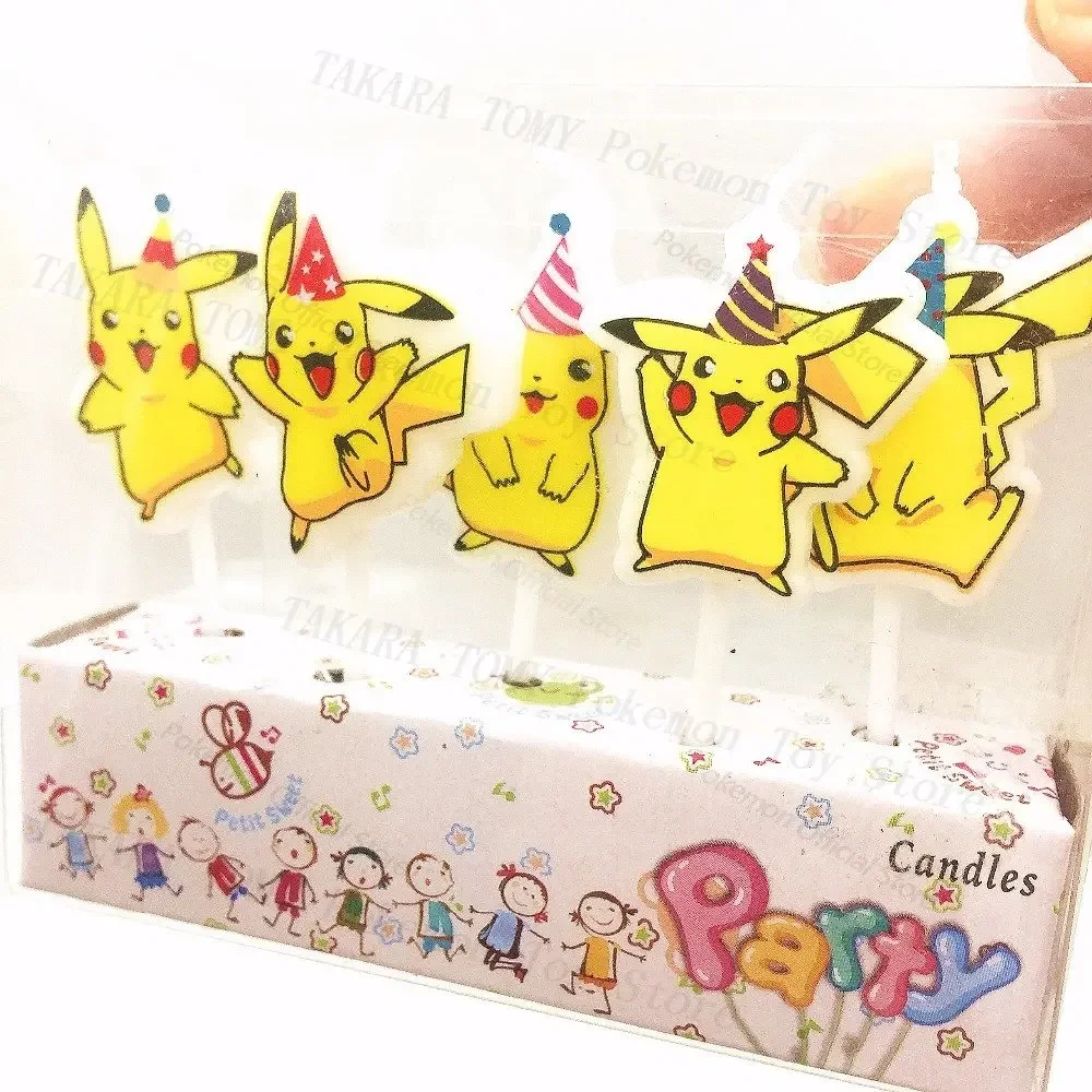 Velas de dibujos animados de Pokémon, Pikachu, decoración de pastel, figura de Anime, juguete, niños, niñas, accesorios de decoración de fiesta de cumpleaños, 5 piezas por juego