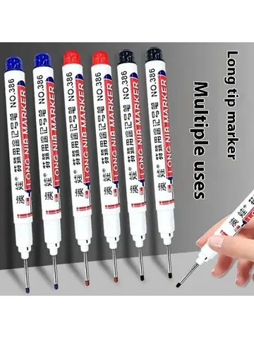 4/12 Pcs Waterproof Long Head Markers Deep Hole Marker Pen for Metal Carpenter Red/Black/Blue/Green Ink Woodworking Tools Marker