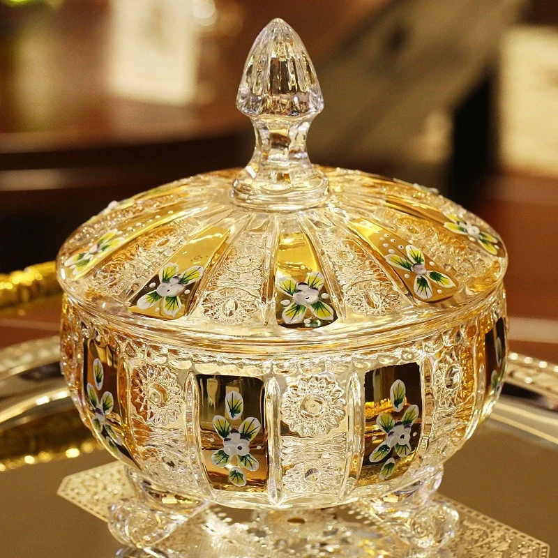 Crystal glass with lid sugar tank European enamel color fruit plate inlaid with fruit bucket fruit plate like candy melon