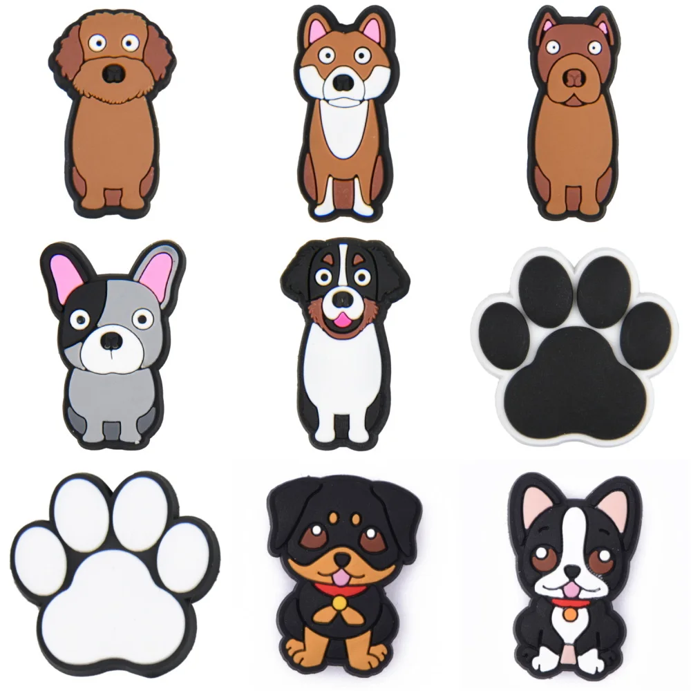 New Cute Cartoon Animals Shoe Decoration Charms Brown Black Dogs Shoe Charms White Claws Bracelet Accessories Halloween Gifts