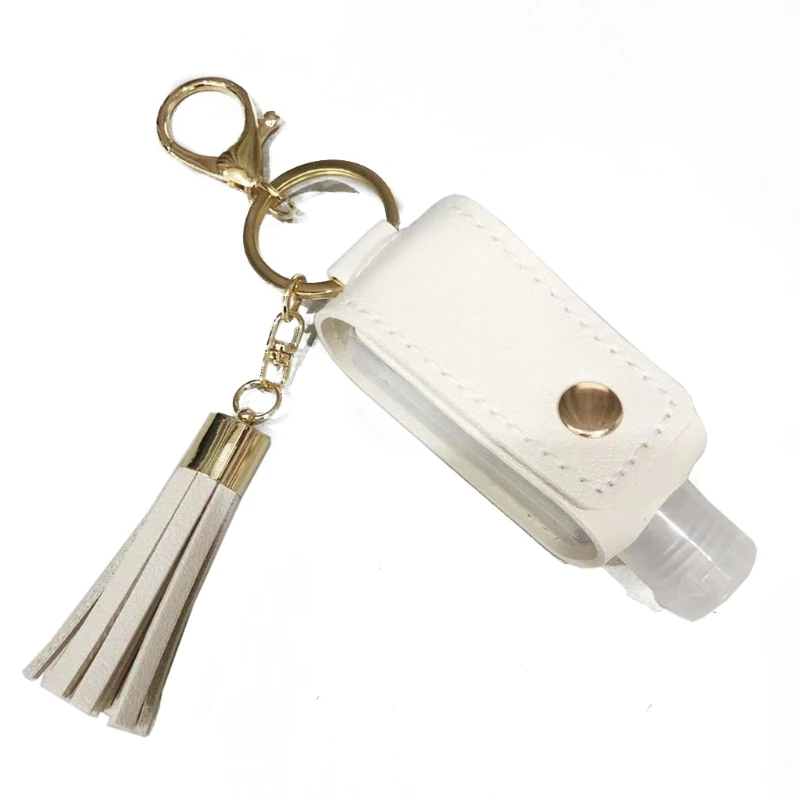 30ml Portable Empty Bottle Plastic Travel Bottle for Hand Sanitizer with Tassels Pu Leather Keychain Holder Carriers