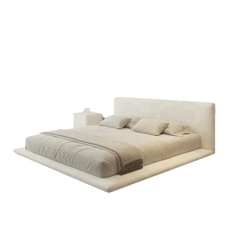 floor-to-ceiling fabric bed Modern simple double Cream wind master bedroom large floor bed floor-to-ceiling type