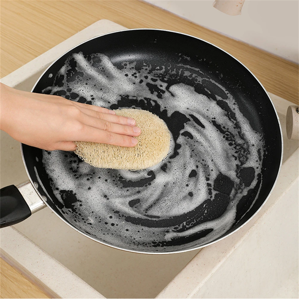 1Pc Microfiber Cleaning Cloth Natural Loofah Dishwashing Loofah Pulp Dishwashing Brush Loofah Pot Brush Dish Towel Scouring Pad