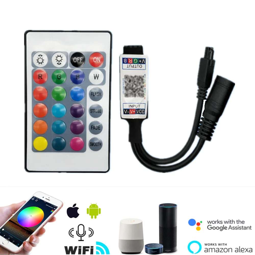 

Миниатюрная светодиодная RGB-лента с управлением свесветильник и Bluetooth, беспроводное управление со смартфона, постоянный ток 5-24 в 6 А для RGB-ленты 3528 5050