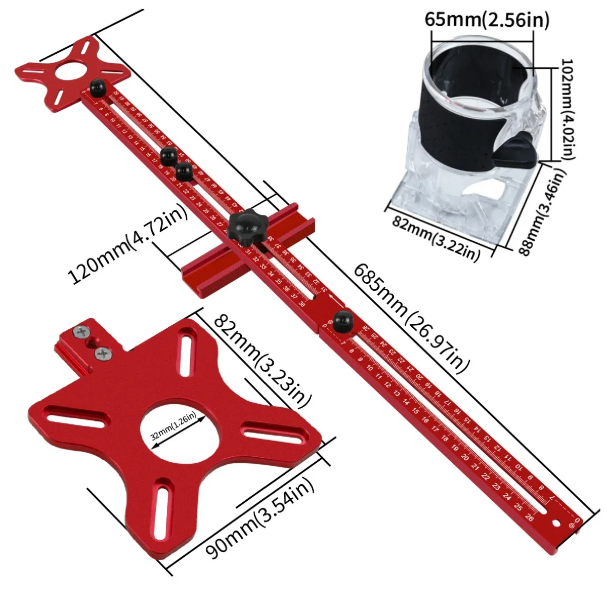 3 in 1 Aluminum Alloy Router Circle Cutting Jig Adjustable Multifunctional Cabinet Hardware Jig and Router Guide for Woodworking