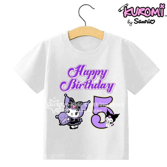 

Футболка Kuromi с номером на день рождения 1–12 лет, кавайная футболка с рисунком аниме, манга, детские повседневные футболки, детская одежда для девочек, модные топы для мальчиков