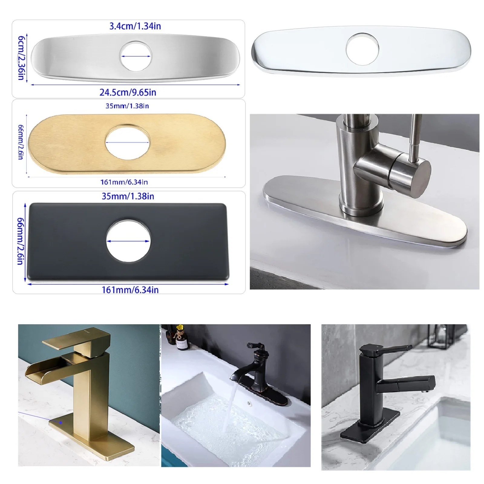 Stainless Steel Home Kitchen Sink Faucet Cover Plate for 1-3 Holes Bathroom Mixer Tap Single Hole Deck Cover Escutcheon Polished