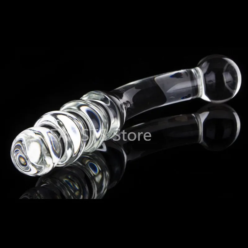 Double Crystal Purple Pyrex Glass Dildo Artificial Penis Granule Spiral G Spot Simulator Adult Sex Toys for Woman Masturbator