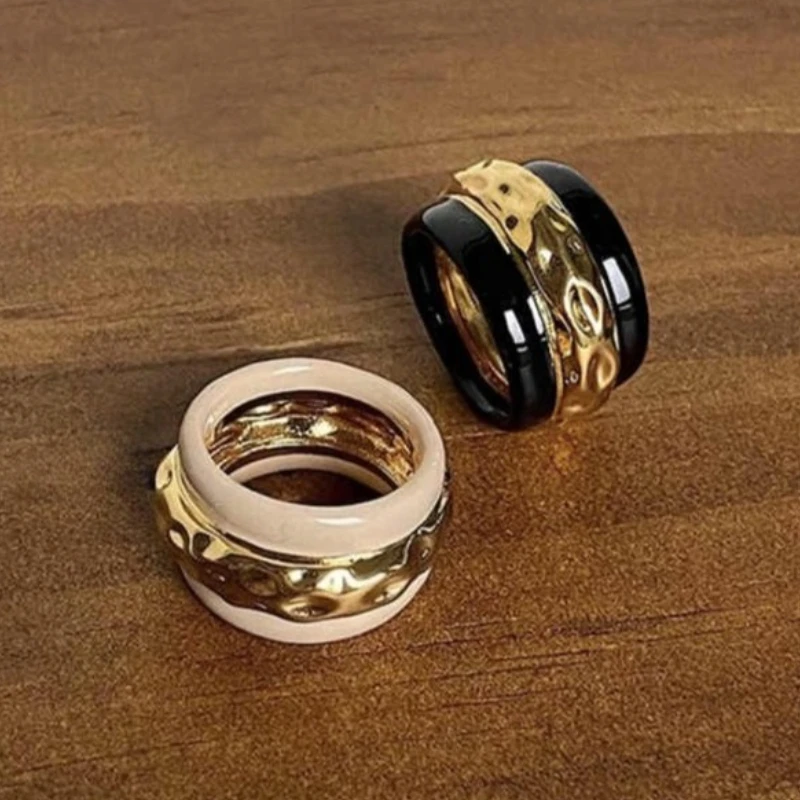 

Europe America Fashion Designer Style Black Gold Ring Women High Quality Luxury Jewelry Party Accessories Trend