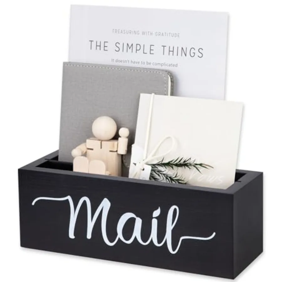 Desk Mail Organizer, Mail Organizer Countertop, Wood Desk Mail Storage Box, Envelop Holder for Home Office Black-2 slot
