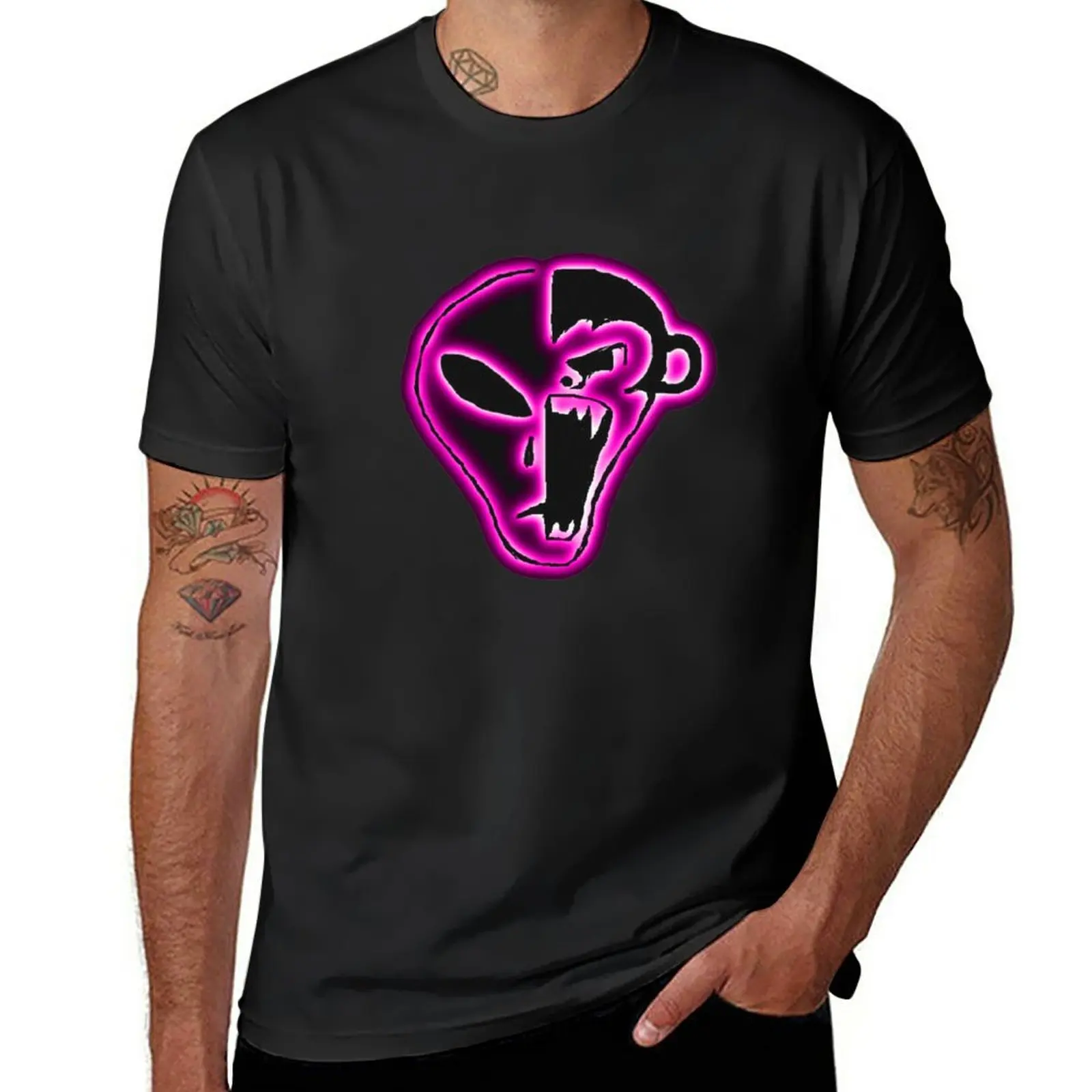 New Pink Alien Monkey, solid black back for lighter colours T-Shirt oversized t shirt quick drying t-shirt Men's clothing