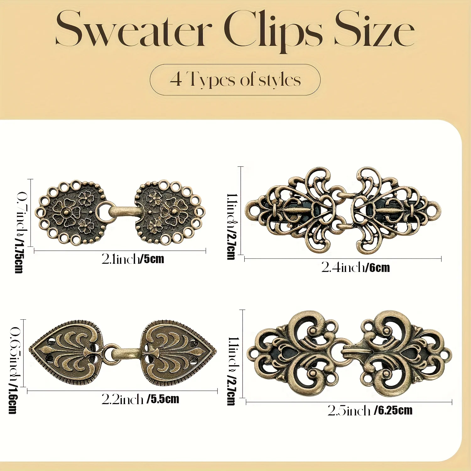 4Pcs Vintage Zinc Alloy Sweater Clips Rotating Elegant Cape Collar Cardigan Shawl Shirt Coat Scarf Clips Gift for Men Women