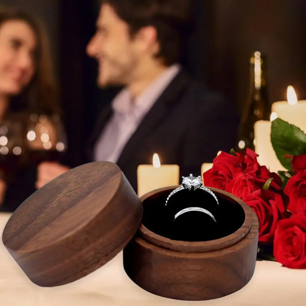 Dust-free Ring Box Vintage Wooden Ring Box for Proposal Handmade Rustic Double Ring Display Case Elegant Wedding Engagement