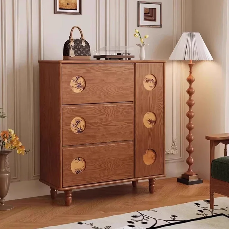 Doorway wooden shoe cabinet living room brown closed shoe rack cabinet, large capacity shoe cabinet storage