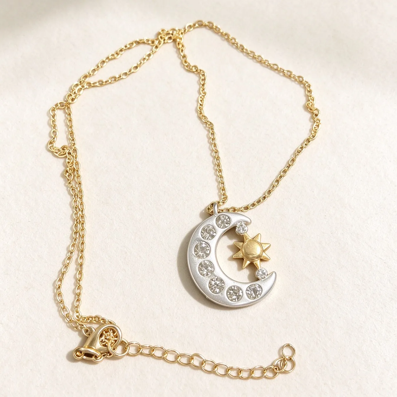 Cross border fashion diamond studded star and moon pendant necklace, women's clothing paired with star and moon collarbone chain