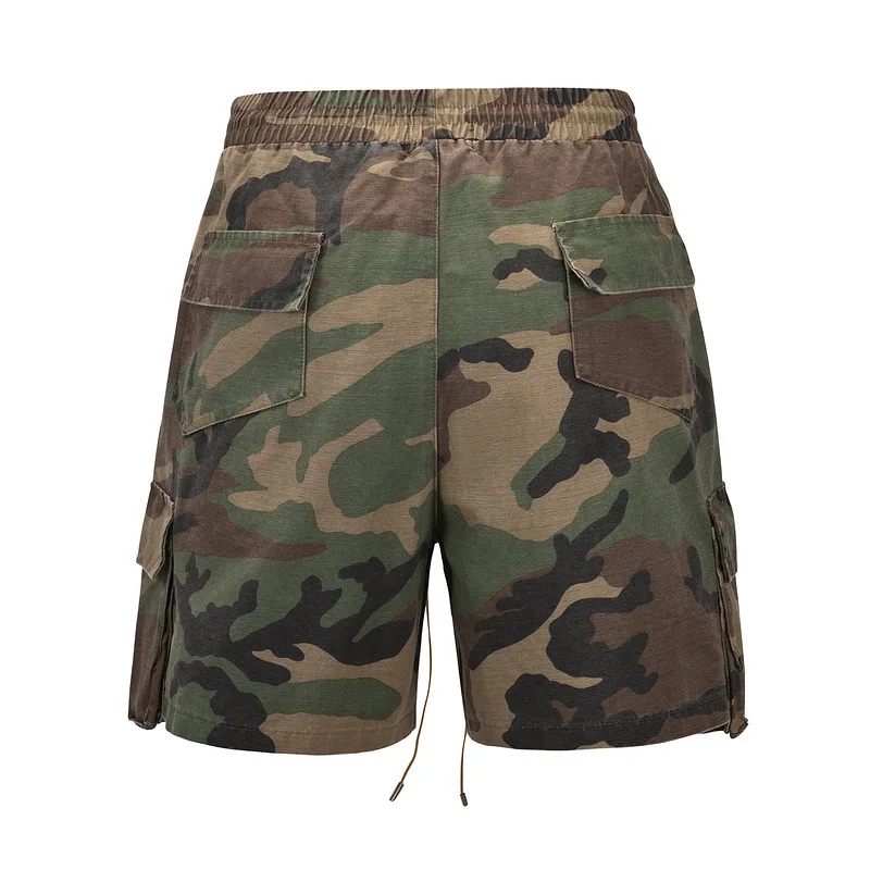 HKSH Summer Men Tide High Street RO Style Capris Drawstring Tie-waist Washed Distressed Casual Pocket Cargo Pants Shorts HK24756