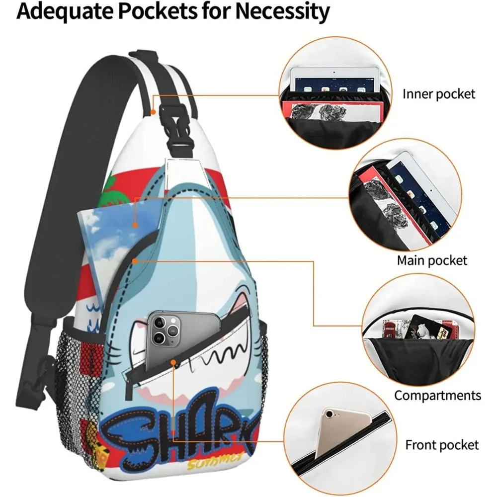 Bolso bandolera de tiburón para mujer y hombre, mochila de viaje para el pecho, bolso de hombro para el pecho para deportes de ocio, correr al aire libre, senderismo, Camping