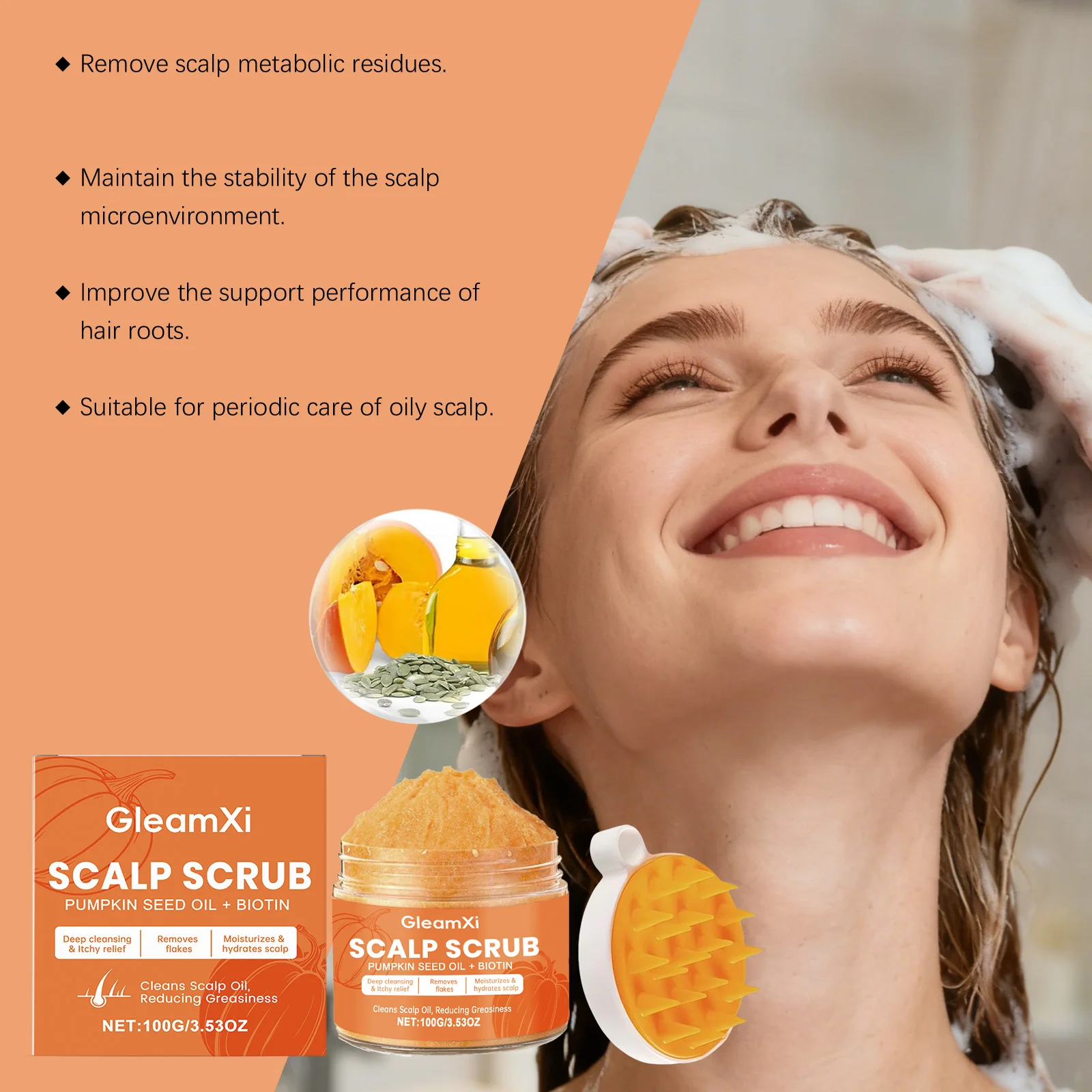 Scalp Scrub Pumpkin Seed Oil Scalp Exfoliator With Salicylic Scalp Detox for Itchy Scalp Dandruff Buildup Removal with Scrubber