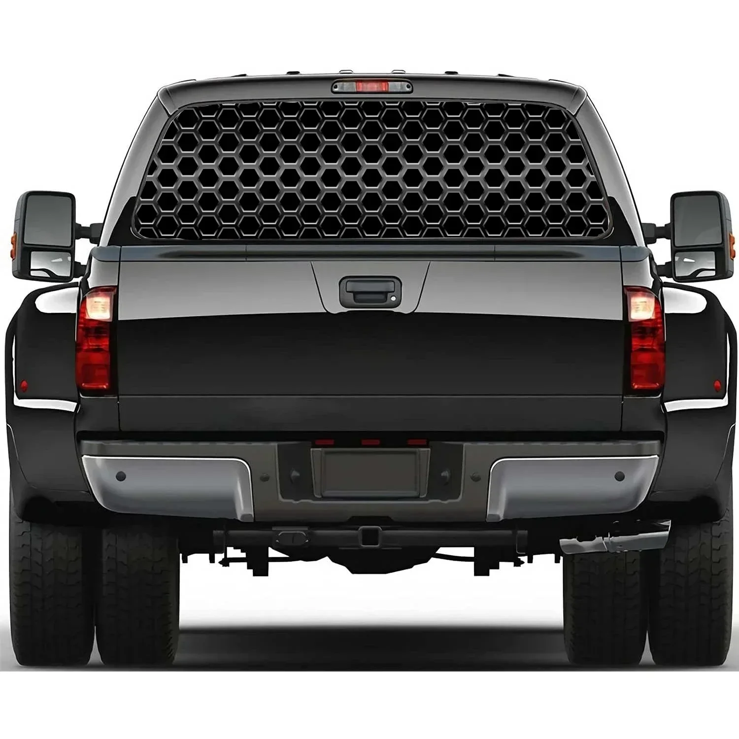 

Metallic Hexagon Mesh Pattern Rear Window Decal Fit Pickup,Truck,Car Universal See Through Perforated Back Windows Vinyl Sticker