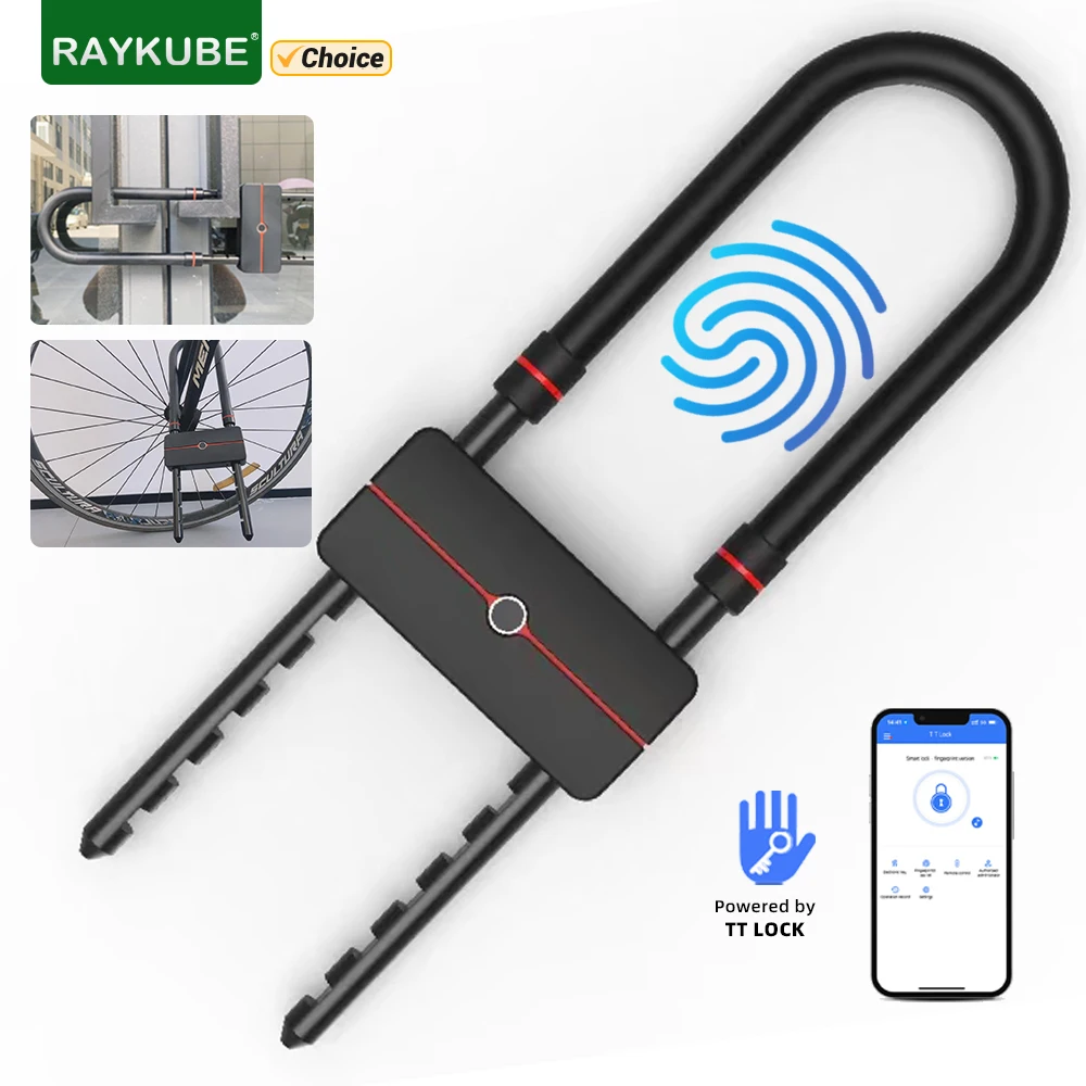 RAYKUBE Wodoodporna kontrola aplikacji Bluetooth w kształcie litery U Elektroniczna blokada rowerowa Inteligentny rower U-Lock z blokadą TT Kod