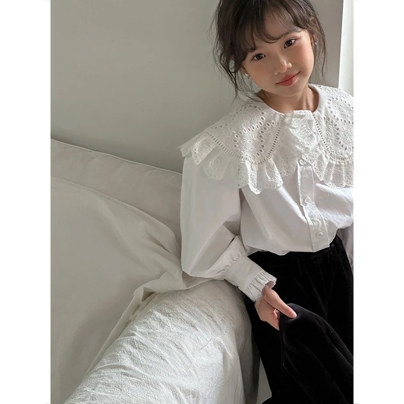 

Осень и весна 2023 года, новый белый топ для девочек, детская одежда с длинными рукавами для маленьких девочек, модная и удобная детская одежда