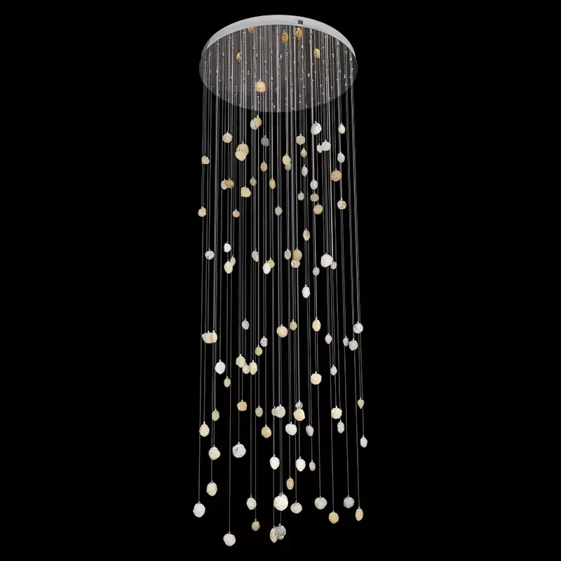 Nordic Style Large Crystal Chandelier Modern Iron LED Pendant Light for High Ceiling Living Room Wedding Hotel Luxury Decor