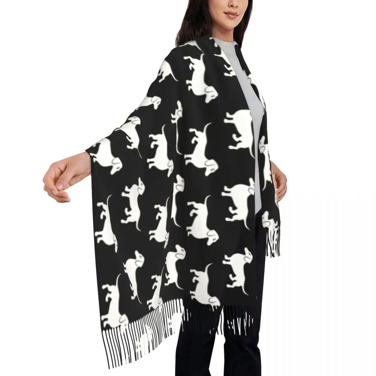 Lady Large Wiener Dachshunds Badger Scarves Women Winter Fall Thick Warm Tassel Shawl Wrap Puppy Sausage Dog Scarf