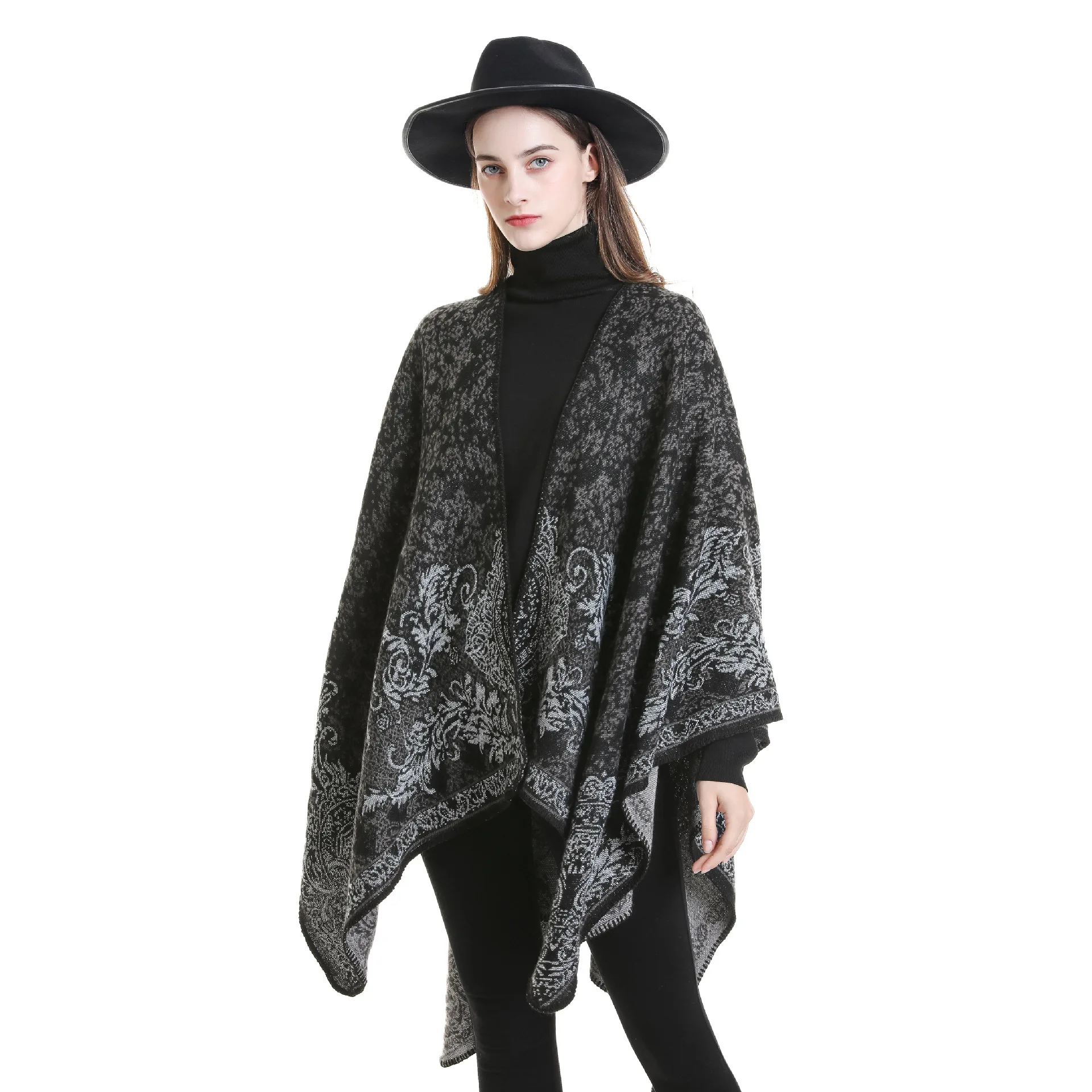 Autumn and winter new cashmere-like cloak flowers scarf women Europe and the United States national fashion warm split shawl