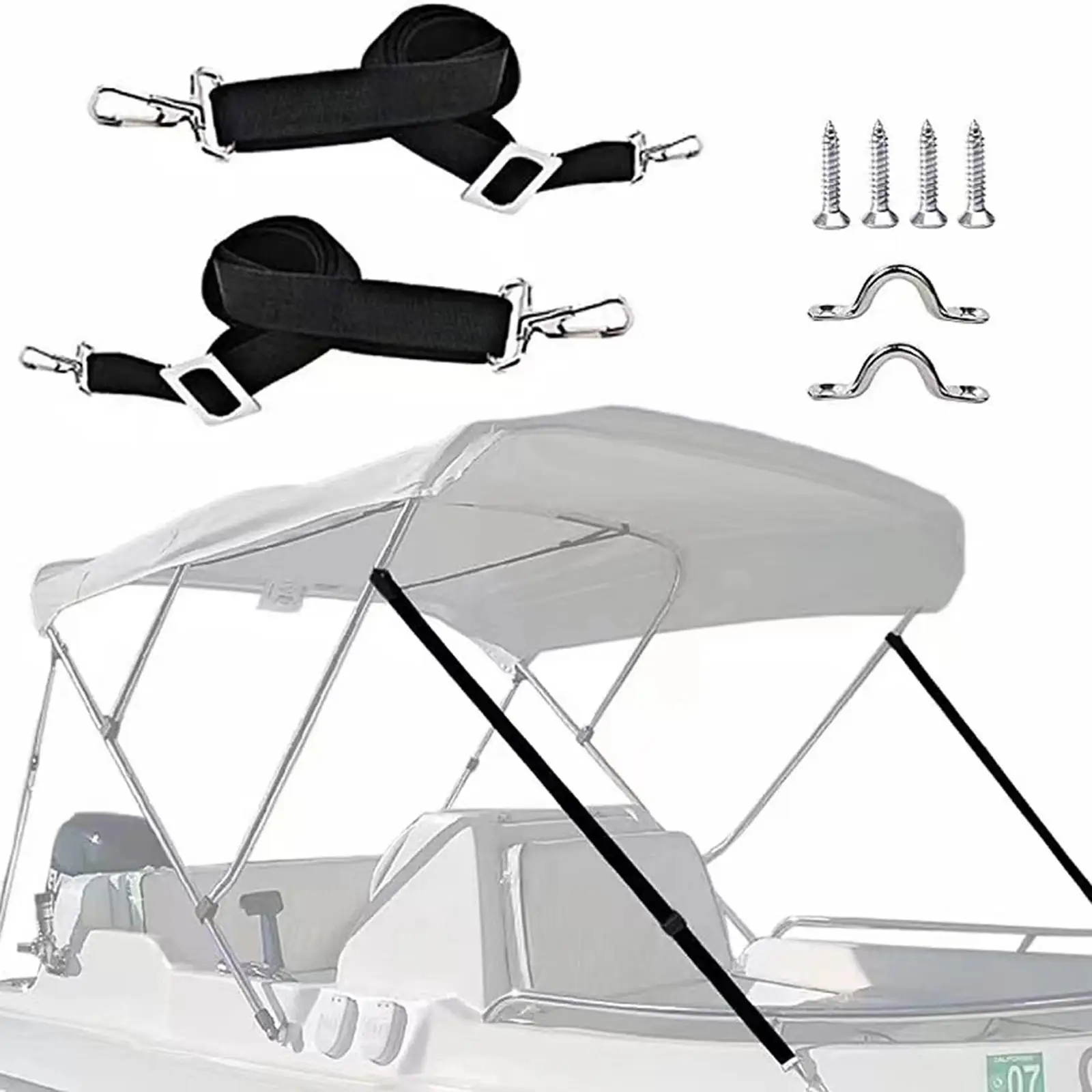 2Pcs Adjustable Bimini Top Straps Eye Straps with Loops Hook Boat Awning Hardware 28