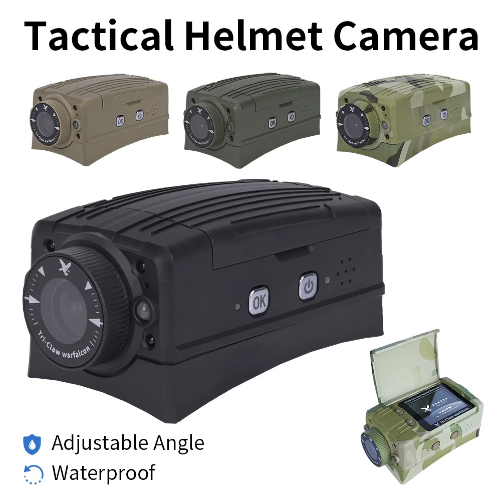 

Tactical Helmet Camera 4K Waterproof 2" Screen, Adjustable Angle POV Helmet Cam FAST Helmet Accessories for Shooting Wargame