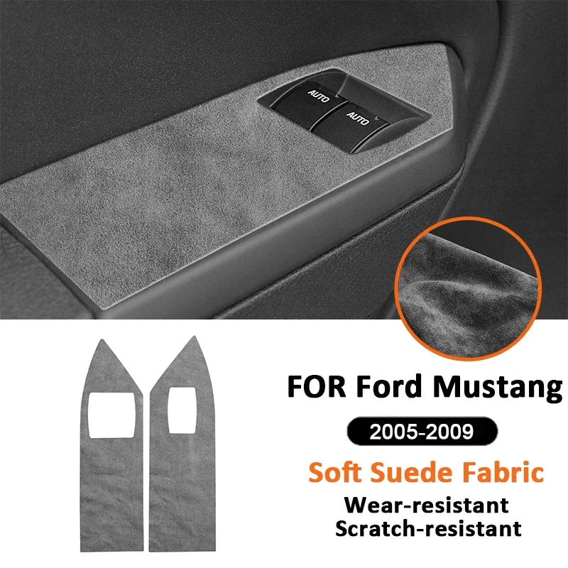 

For Ford Mustang 2005-2009 Soft haired Fabic car power window lifter control switch panel decorative cover interior sticker