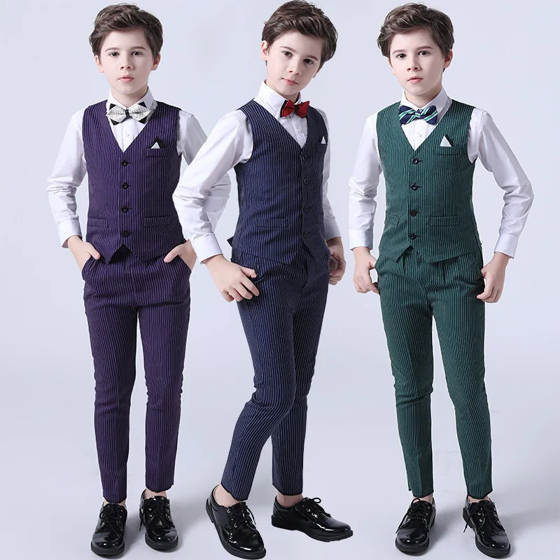 Boys Summer Wedding Suit Kids 1Year Birthday Vest Pants 2PCS Formal Suit Child Party Ceremony Costume Teenager Photography Suit