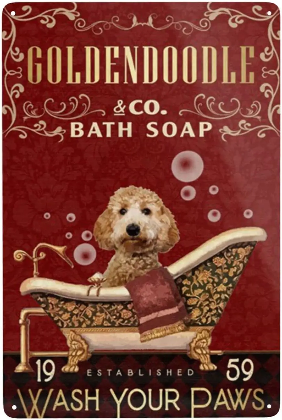 Metal Signs Goldendoodle Dog Co. Bath Soap Wash Your Paws Tin Sign Vintage Funny Home Kitchen Bar Club Cave Rustic Wall Art Deco