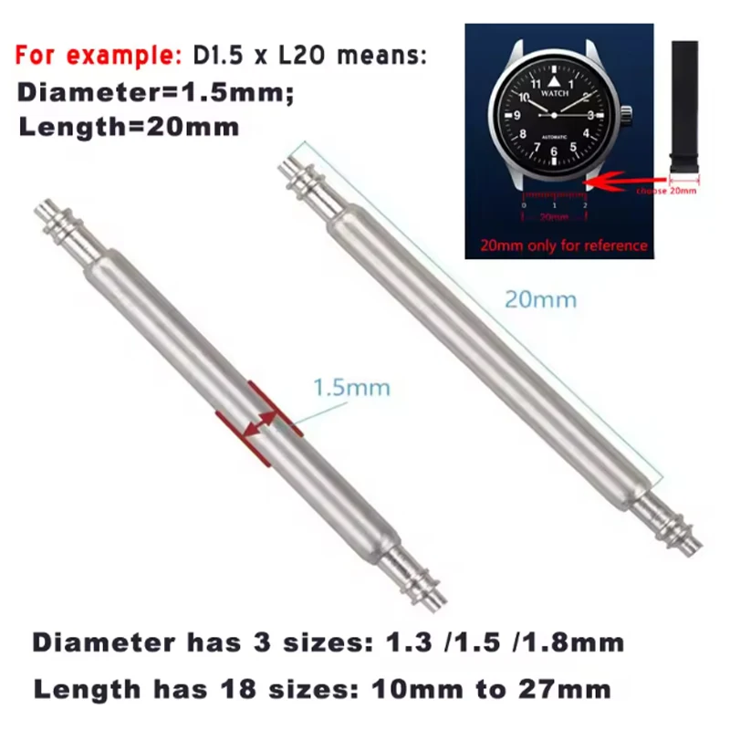 10 قطعة/20 قطعة ضياء 1.5 مللي متر 1.8 مللي متر حزام ربط دبابيس الربيع القضبان عرض 10 مللي متر إلى 30 مللي متر حزام ساعة اليد مشبك ساعة ربط استبدال أجزاء