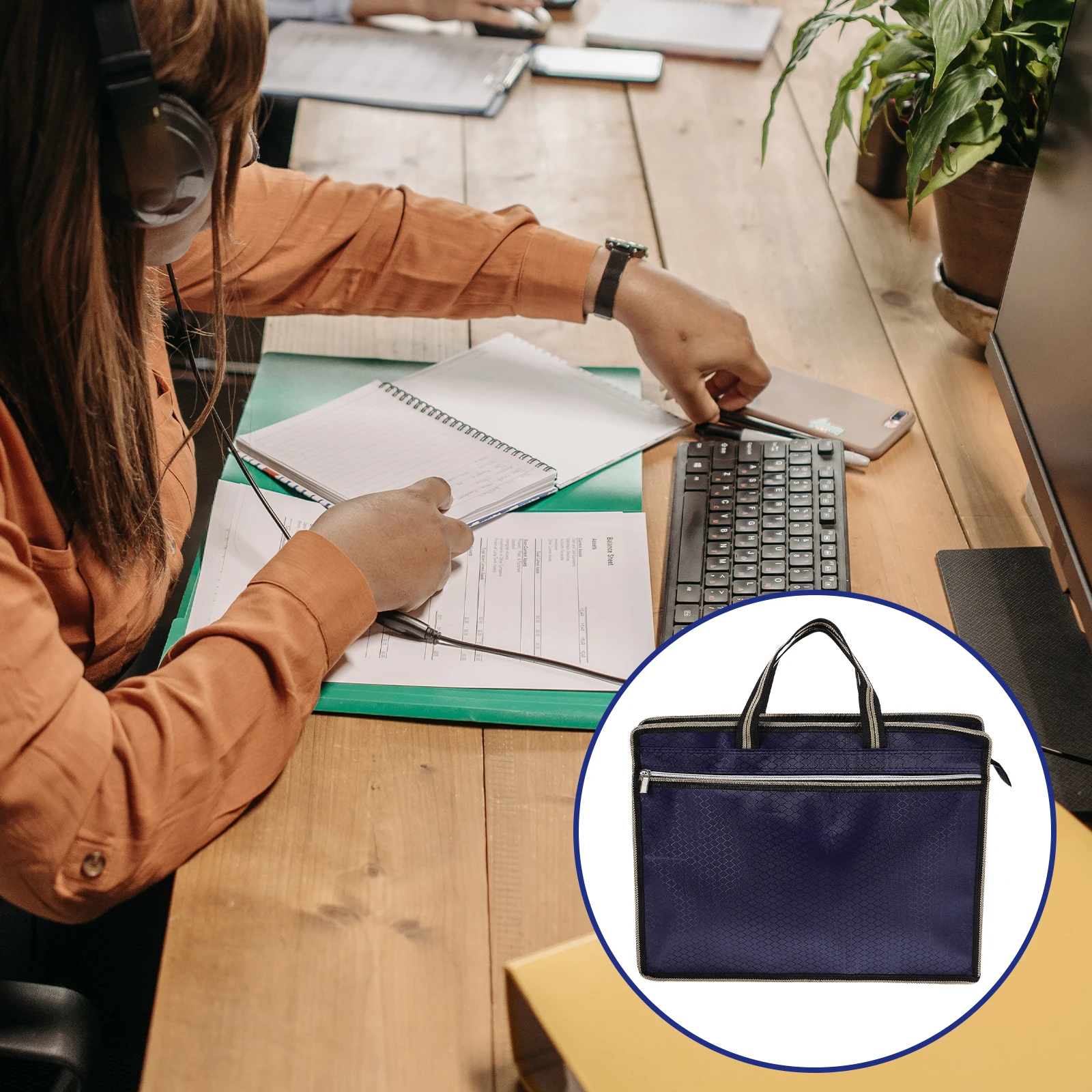 Tas Penyimpanan Portabel Organizer Dokumen Kantor dari Kain Oxford dengan Ritsleting untuk Dokumen Kantor Folder Kanvas Kantor