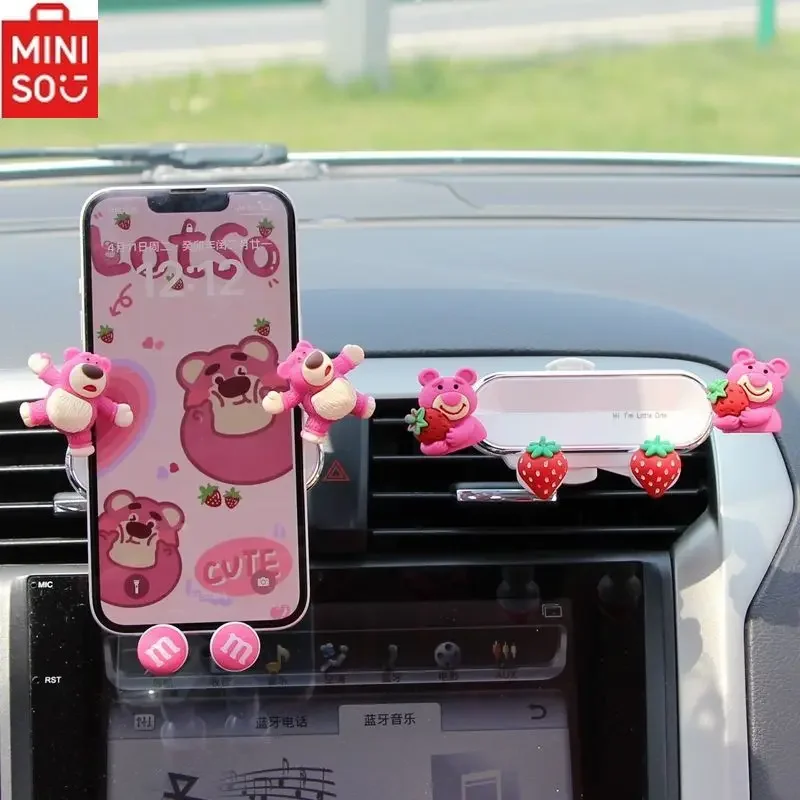 

MINISO Disney Strawberry Bear Cute Car Air Vent Clip-on Navigation Support Stand Cartoon Car Phone Holder Car Pink Decoration