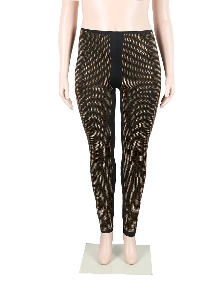 Faion mid Waist Hotfix Diamond Tight Pants Street Sle Casual Long Pants Women's Autumn Collection Regular Thin