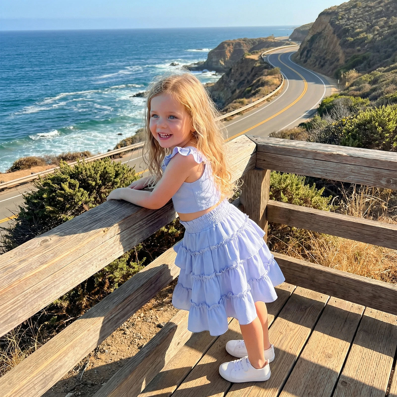 0-4Y Cute Toddler Baby Girl Summer Outfit Solid Square Neck Cami Tops Tiered Ruffle Skirt 2 Piece Set