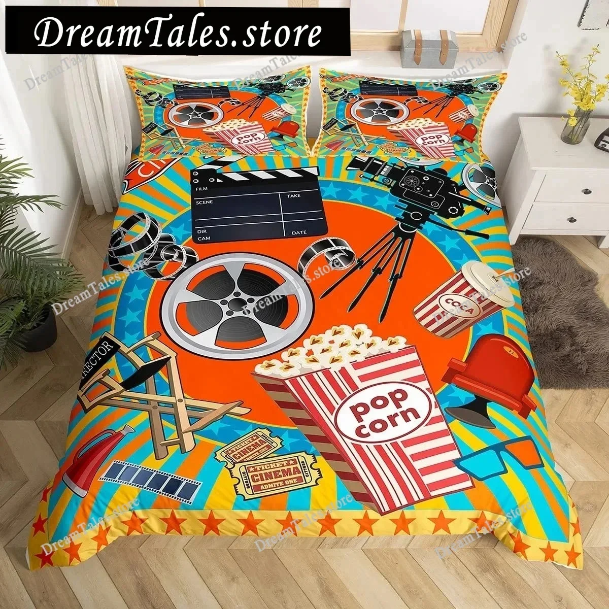 Movie Theater Duvet Cover Set Cinema Ticket Bedding Set Filmstrip Comforter Cover Bedroom Decor Bedspread Cover Full Size741
