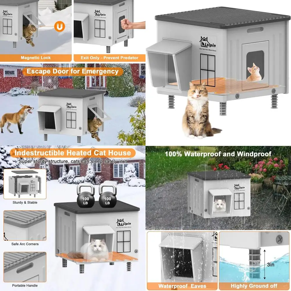 

Weatherproof Insulated Elevated Outdoor Cat Shelter for Winter, Suitable for Feral and Stray Cats, 17.7x17.7x17.5 Inches