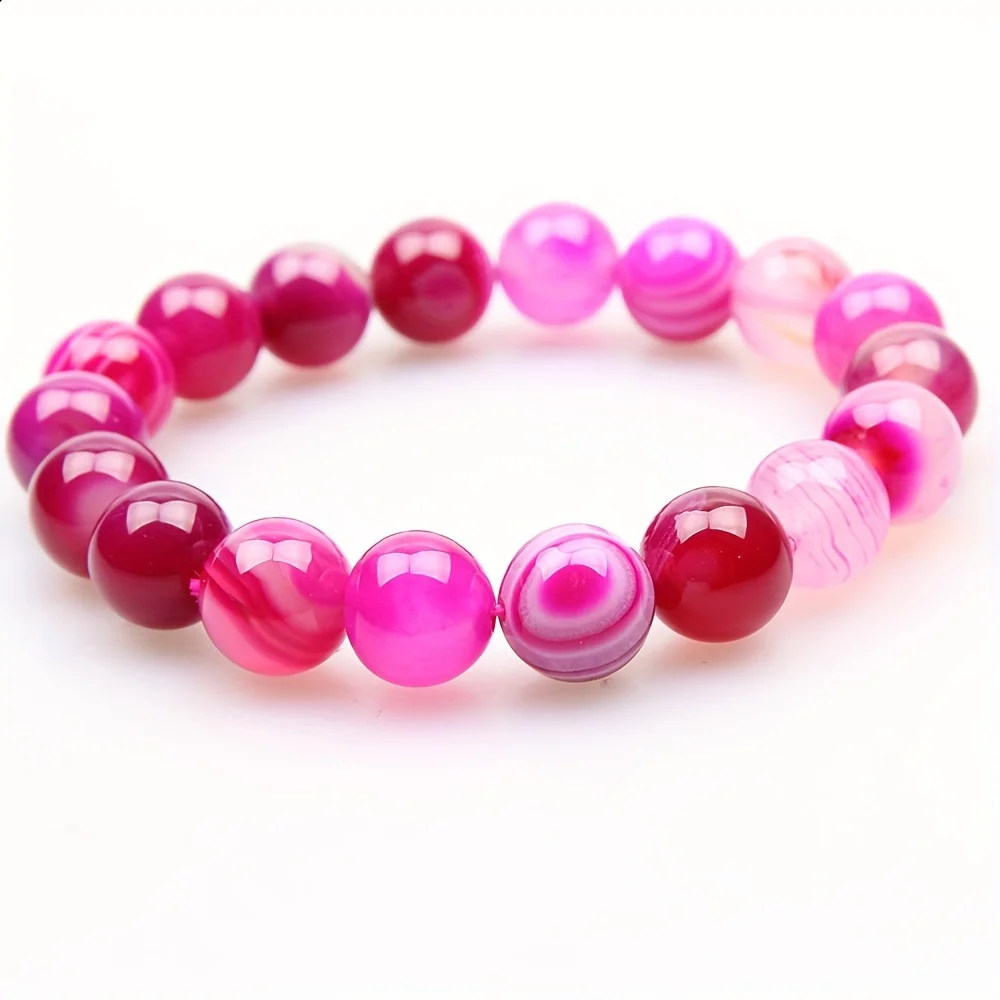 4/6/8/10/12mm Rose Red Striped Agate Natural Stone Round Loose Beads For DIY Bracelet Necklace Jewelry Accessories