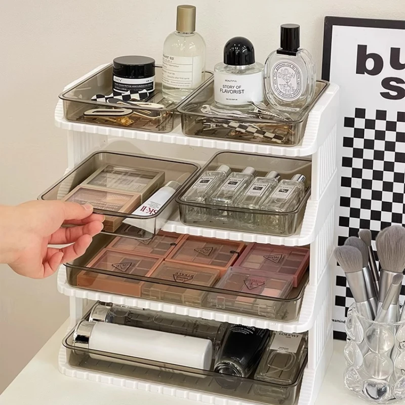 

Настольный многофункциональный органайзер для офиса, прозрачный ящик для хранения, многоуровневые стеллажи, органайзер для косметики, коробка для хранения макияжа