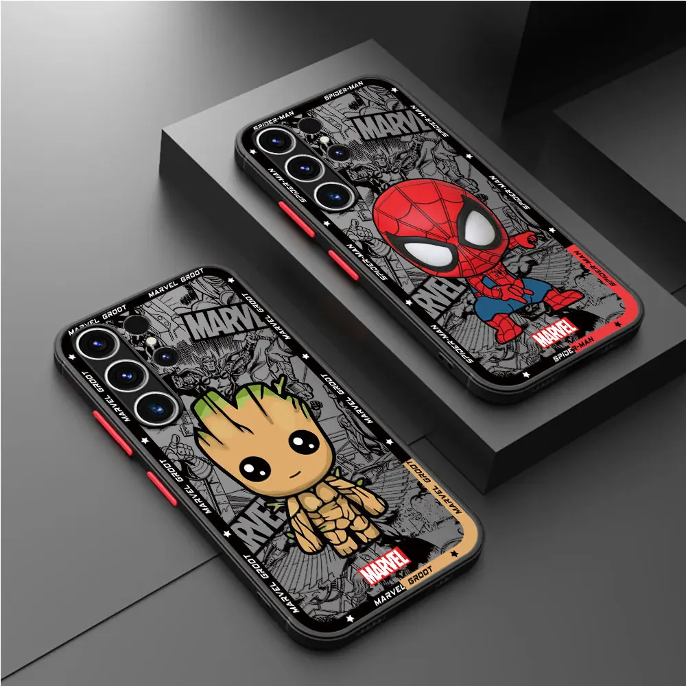 Phone Case for Samsung Galaxy S23 FE S9 S21 S24 Plus S22 S20 FE S23 Ultra S10 Plus Cover Cartoon Marvel Spiderman Groot