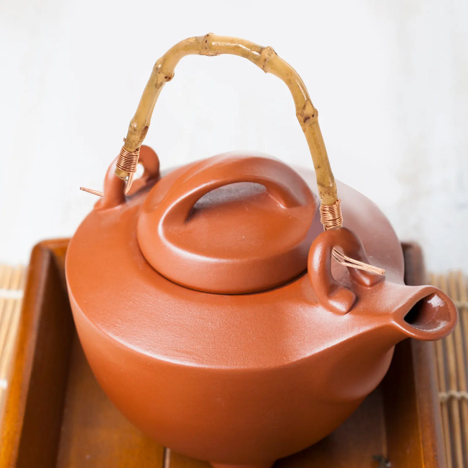 2Pcs Teapot Handle Replacement High-Quality Bamboo Copper Compact Kettle Handle Heat-Resistant Strong Grip for Daily Use Woven