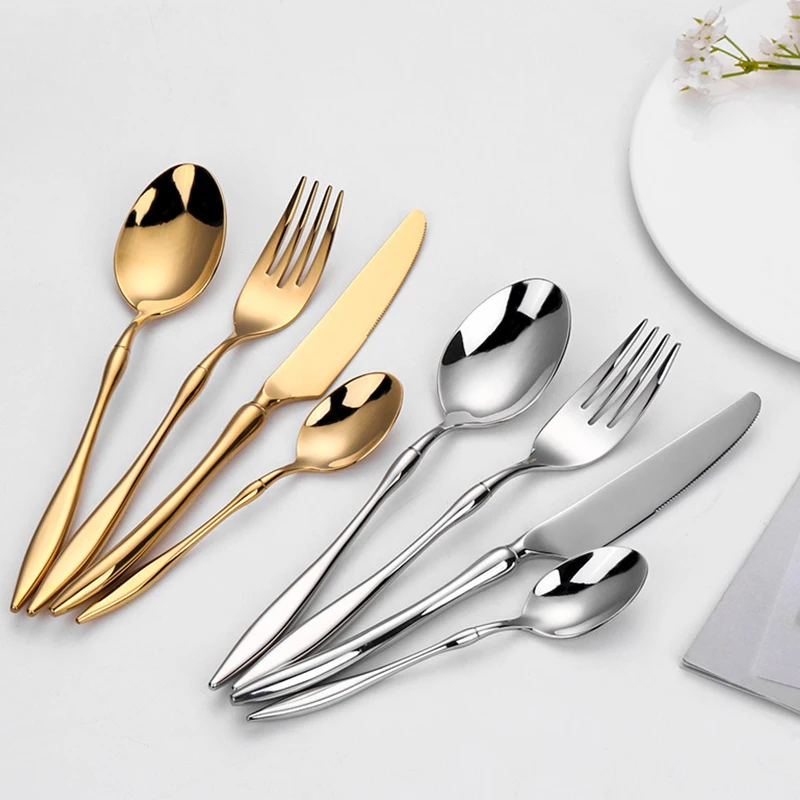 4Pcs/Set Flatware Stainless Steel Tableware Ergonomic Bright Burnishing Knife Fork Spoon Gold Silver Western-Style Cutlery