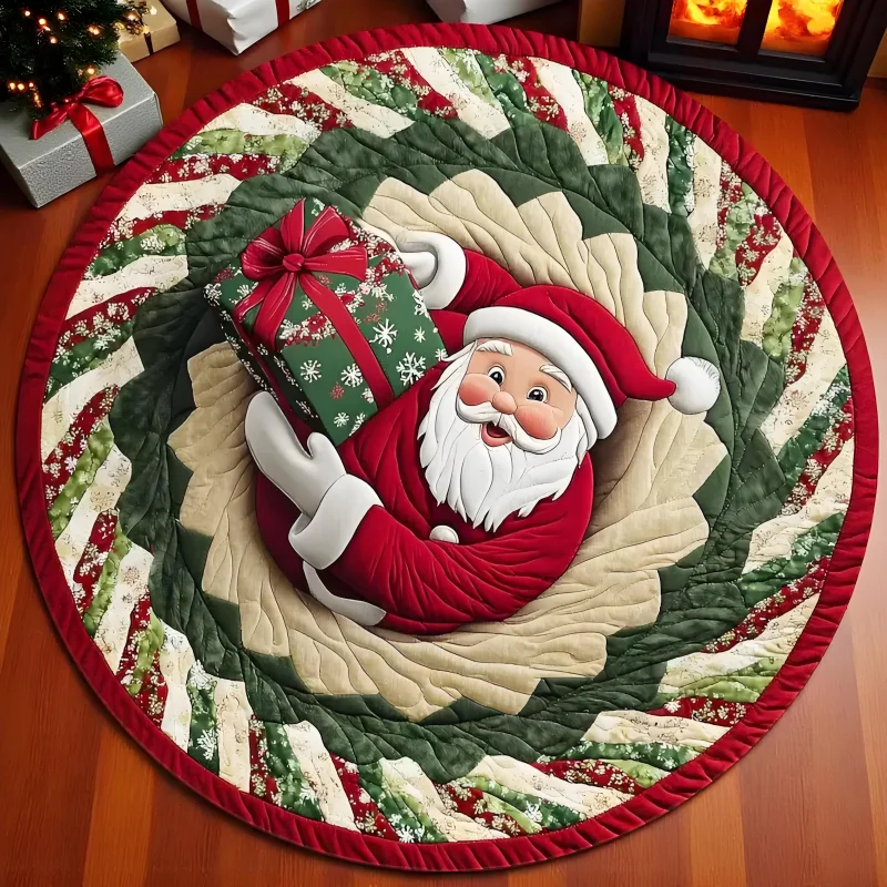 VIKAMA Christmas Santa Circular Rug Quilt Patchwork Non Slip Floor Mat For Living Room Christmas Tree Area Indoor Home Decor